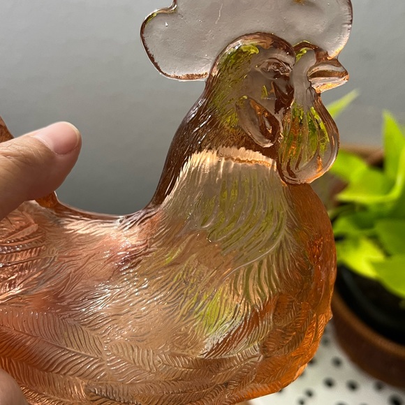 Dining Pink Rooster Candy Dish Carnival Glass Poshmark